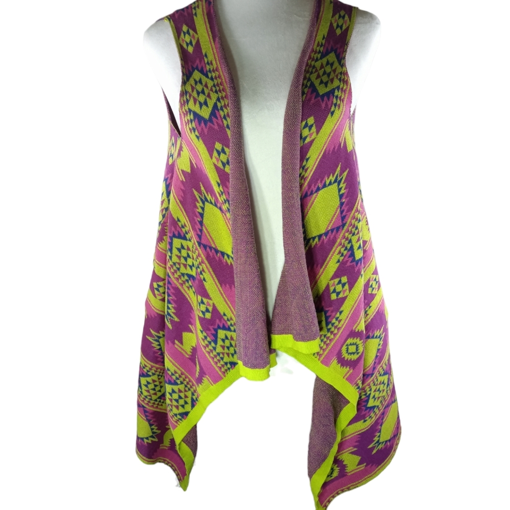 Crazy Train Cardigan with Pockets Size Small Neon Green Pink and Purple